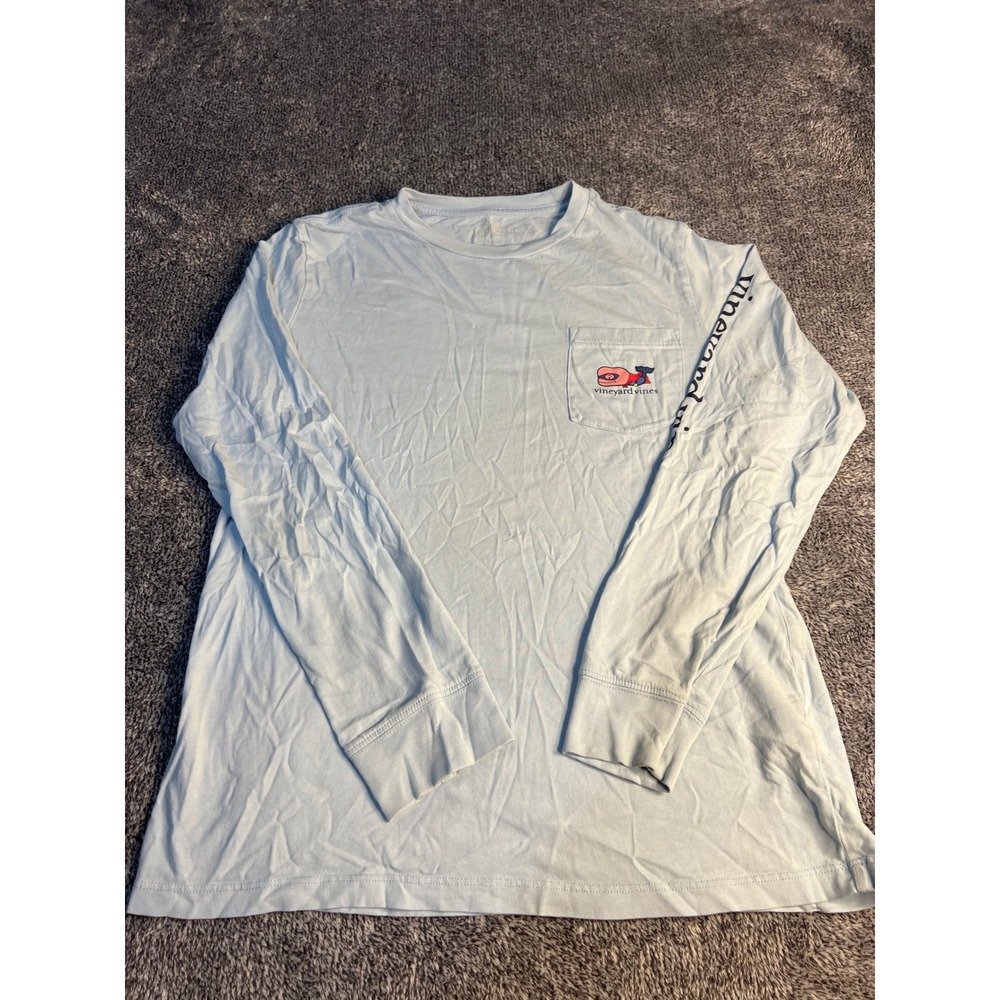 Vineyard Vines Boys Light Blue Superhero Whale Long Sleeve Pocket Tee Shirt L 16